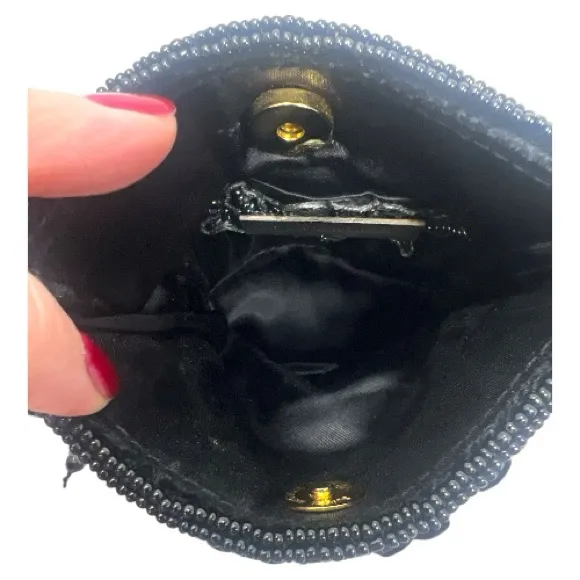 Todd Anthony Black Beaded Sequin Evening Bag‎ Vintage Flapper Purse - Image 7