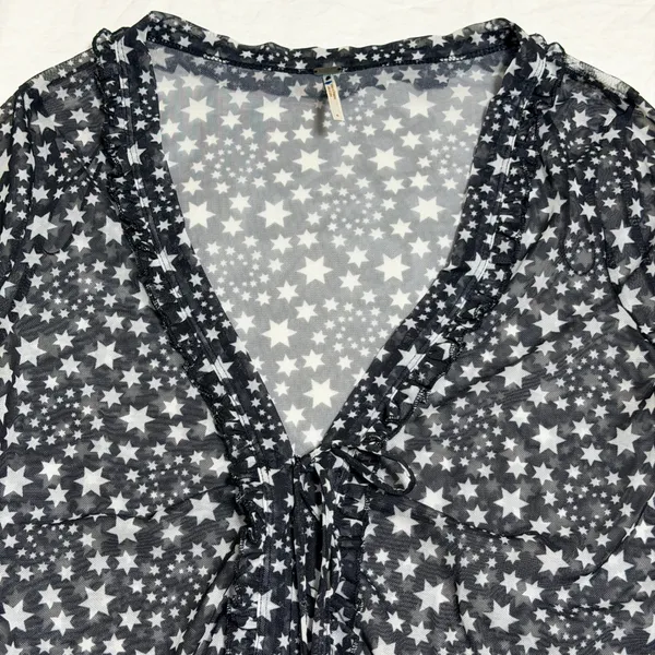 Free People Marne Star Sheer Mesh Top Women Small Black White Celestial Festival - Image 6