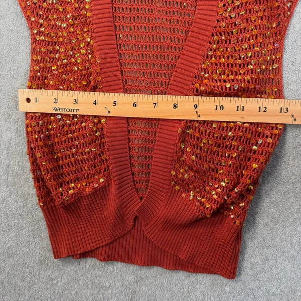 Necessary Objects Women's S Rust Orange Sequin 100% Silk Open Knit Cardigan Vest - Image 6