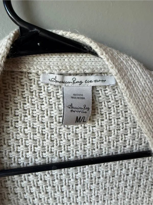 American Rag Cream Open Knit Oversized Cardigan Sweater Women’s M/L Cozy Boho - Image 3