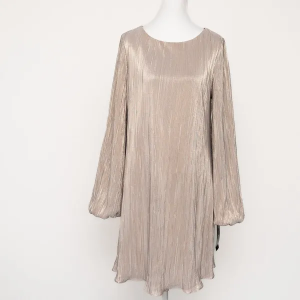 Betsy & Adam - Gold‎ Metallic Pleated Long-Sleeve Mini Dress - Image 2