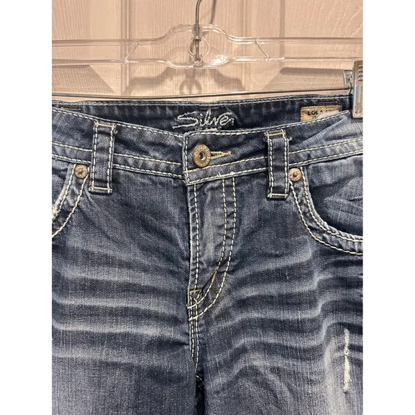 Silver‎ Jeans Lola Straight Leg Dark Wash Distressed Thick Stitch W33 L28 Denim - Image 3