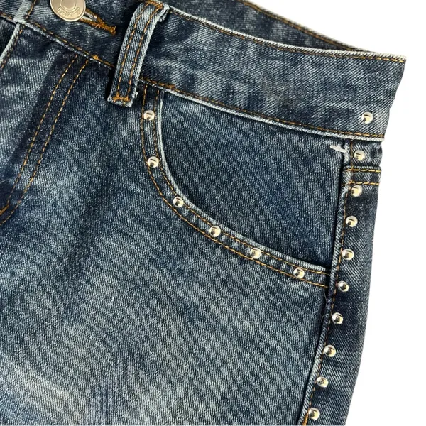 Cali 1850 Denim Mini Skirt with Studded Details - Image 3