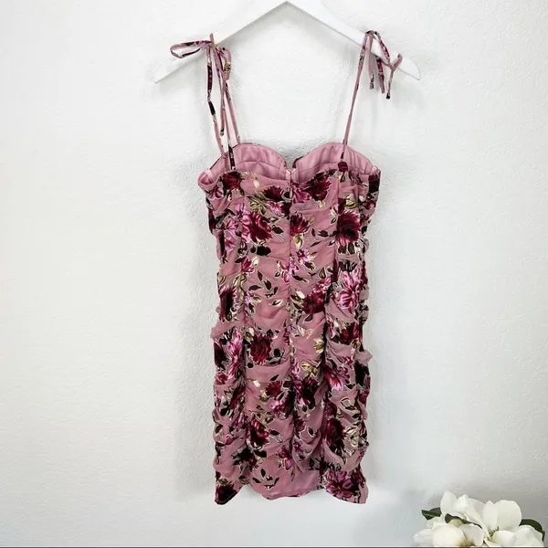LPA Ruched Dress With Ties in Roses On Roses Pink Floral Revolve Size Small S - Image 8
