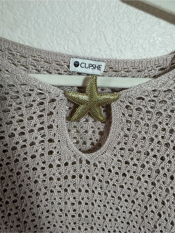 Cupshe Cream Crochet Open-Knit Beach Coverup with Starfish Accent - Image 4