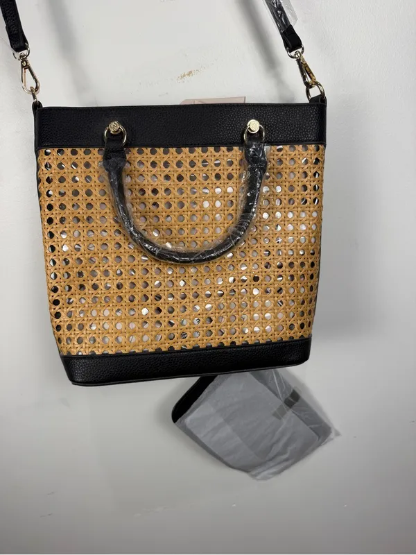 New Anne Klein Raffia Bucket Bag And Clutch Black Crossbody Shoulder Purse - Image 10