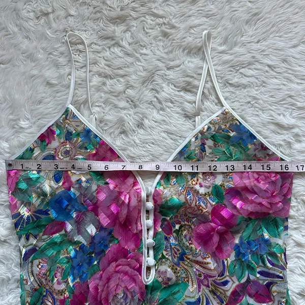 Victoria's Secret Teddy Bodysuit Vintage Gold Label Lingerie Sheer Floral Sz M - Image 10
