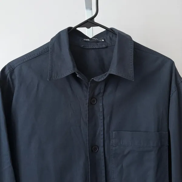 Zara sz M Blue Button‎ Shirt Long Sleeve Cotton Top Preppy Minimalist - Image 2