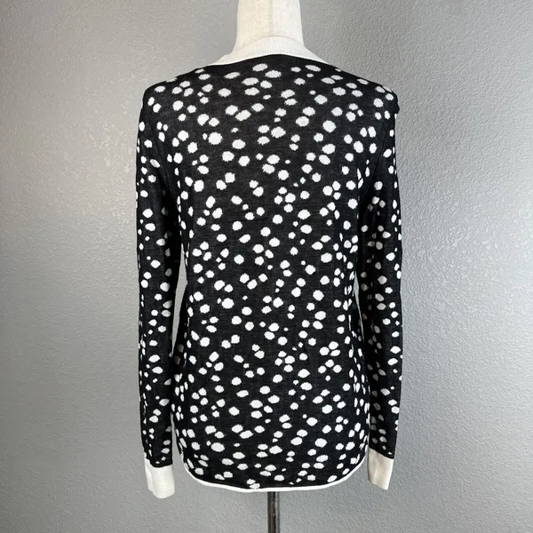 & Other Stories Crew Neck Black Cream Polka Dot Sweater Size S Cotton Modal Silk - Image 4