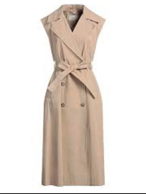 NEW H&M Sleeveless Trench Coat Layering Dress Tan Khaki Womens SMALL Belted - Image 3