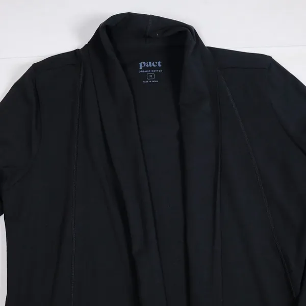Pact Cardigan Women Medium Black Organic Cotton Shawl Collar Thumbhole Pockets - Image 5