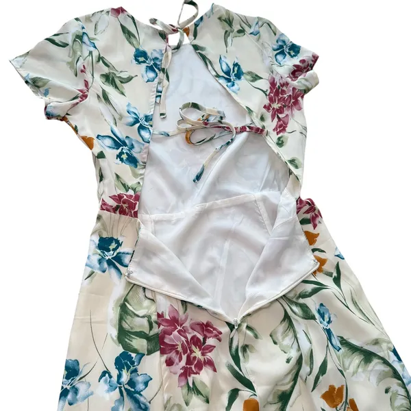 Lulus XS Floral Midi Dress Tie Back Slit Tropical Summer‎ Vacation - Image 8
