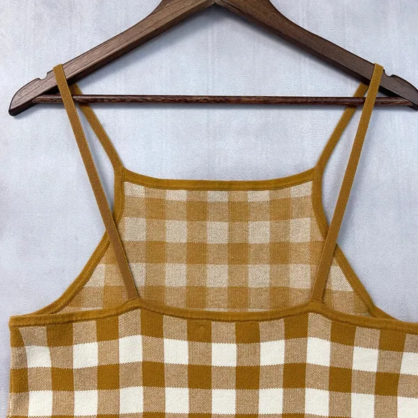 Madewell Womens Gingham Apron Sweater Tank Size XL Antique Gold Cotton Blend - Image 5