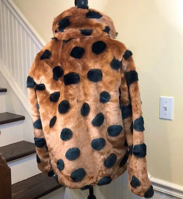 ICHI GINGERBREAD BROWN Faux Fur Coat With Abstract Accents Sz 40 Large NWT - Image 3