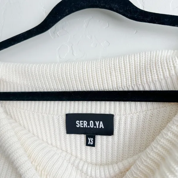 Ser.o.ya | Everleigh‎ Distressed Knit Off-Shoulder Mini Dress in Winter White - Image 7