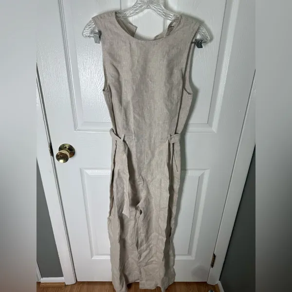 Reformation Naomi Linen Jumpsuit in Oatmeal 6 - Image 2