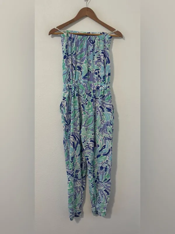 Lilly Pulitzer Emiko Strapless Jumpsuit Lillys Lilac Nice Ink Size Small *READ* - Image 2