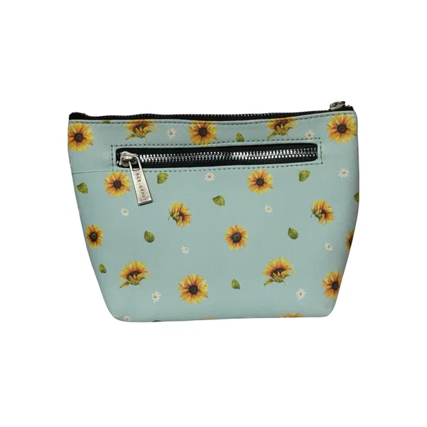 Rae Dunn Blessed Sunflower Cosmetic Makeup Bag Aqua Blue Floral Pouch - Image 2