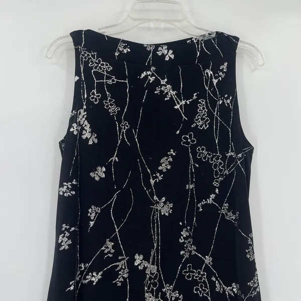 Vtg Y2 Eve Adams Midi Dress Sz M Holiday Gala Metallic Glitter Formal Floral - Image 3