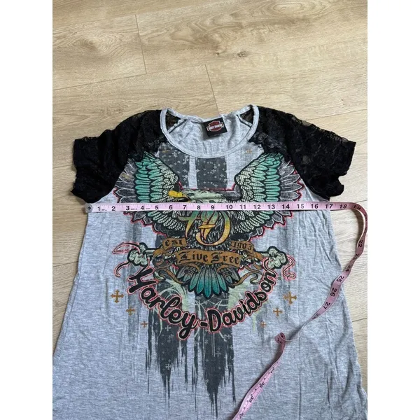 EUC Womens Harley Davidson Motorcycle Top Black Lace short sleeve Eagle size M - Image 9