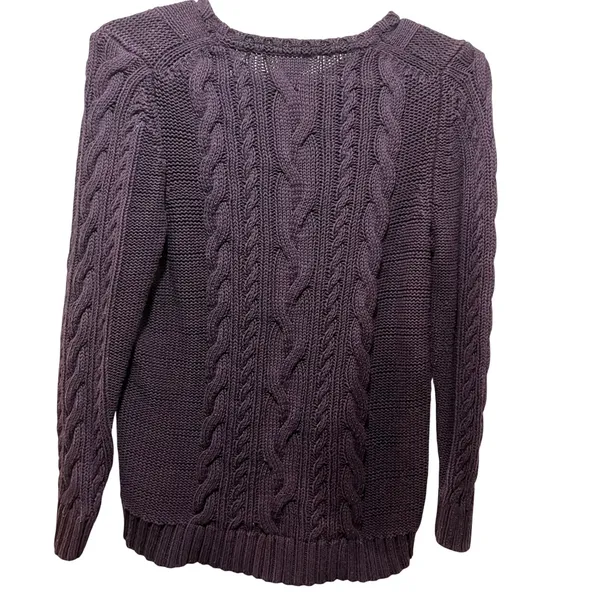 Women's XL Reg L.L. Bean Purple Cable Knit 100% Cotton Cozy‎ Scandigirl Sweater - Image 2