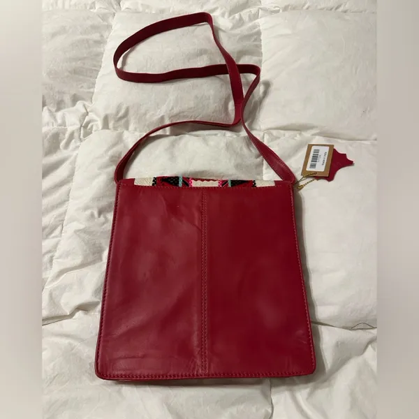 Red and Black Patterned Leather Crossbody Bag - Image 2