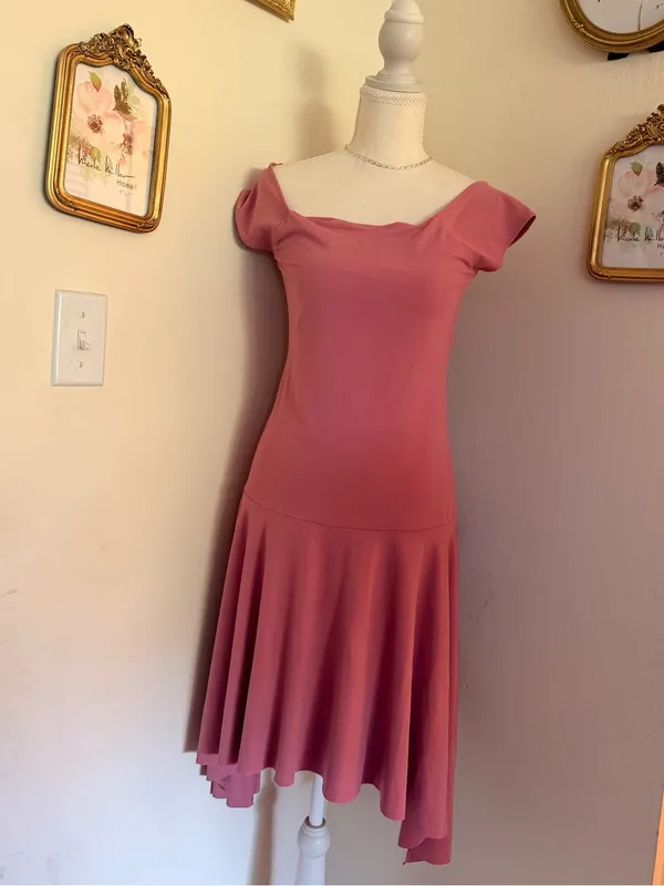 Zara Dusty Pink Asymmetrical Off-Shoulder Dress - Image 3