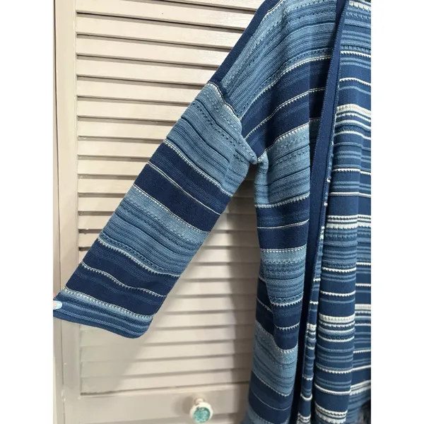 Lauren Ralph Lauren Open Cardigan Wide Sleeve Knit Size M Blue Fringe - Image 3