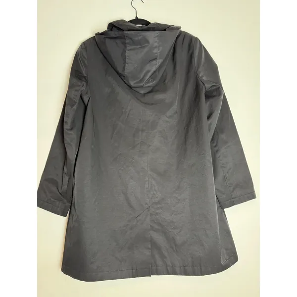 Lauren Ralph Lauren Black Hooded Button Front Trench Coat Jacket XL - Image 3