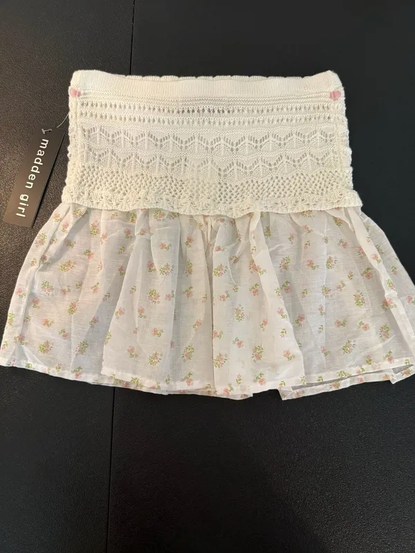 Madden Girl Juniors' Strapless Crochet Sweater Peplum Top in Floral Print - Image 2