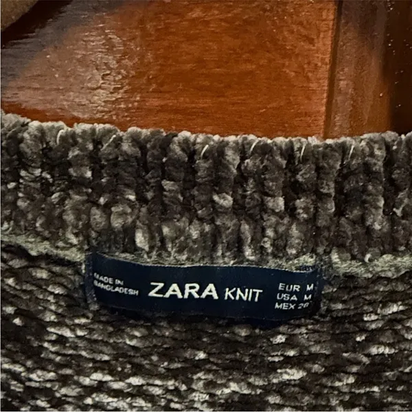 Zara Cropped olive brown chenille oversized wide crew neck sweater M - Image 9