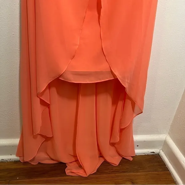 David's Bridal Womens Sz 8 Strapless High Low Dress with Front Detail Coral Reef - Image 6