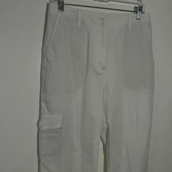 New‎ Talbots White Cargo Crop Chino Straight Leg Supersoft Size 8 Minimalist - Image 3