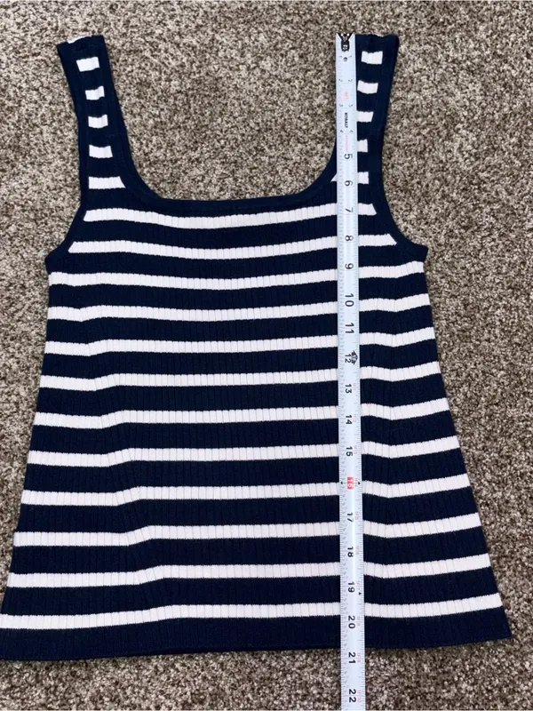 Loft Navy Blue & White Striped Ribbed Tank Top Medium - Image 4