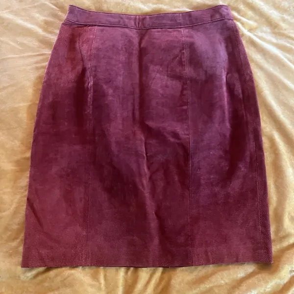Hugo Buscati Collection Suede 100% Leather Rust Red Orange Skirt Sz 12 EUC - Image 2