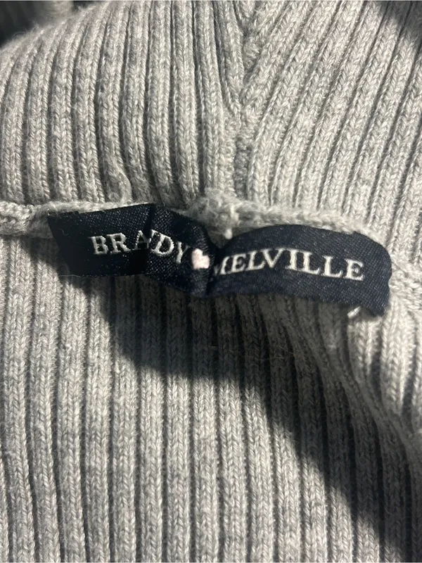 Brandy Melville Heather Gray Ribbed Knit Full Zip Cropped Hoodie Sweater OS - Image 3