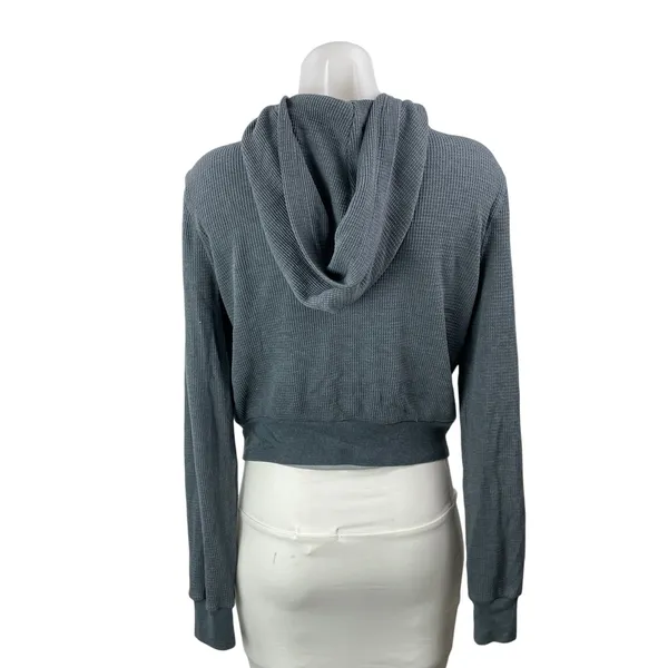 Aritzia TNA Blue Waffle Knit Thermal Full Zip Cropped Hoodie Hooded Sweatshirt S - Image 3