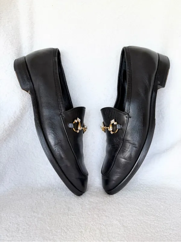 Gucci Black Leather Women's Loafers with Gold Horsebit Size 8.5 - Image 6