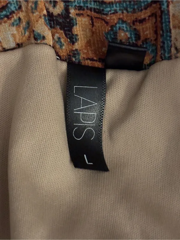 Lapis Geometric Pattern Midi Skirt Women’s Size L Brown and Teal - Image 6