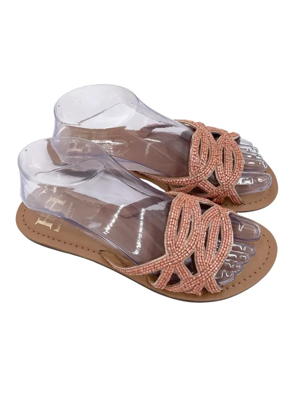Haute Hippie Beaded Embellished Slide Sandals Women's Size 7 Peach Pink Bohemian - Image 2