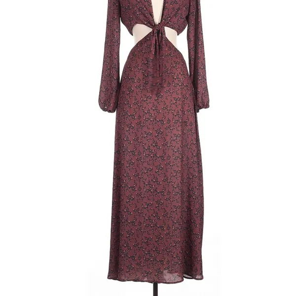 RESA Noelle Maxi Dress In Gemma Small Cut Out Front Tie Leopard Animal Print - Image 4