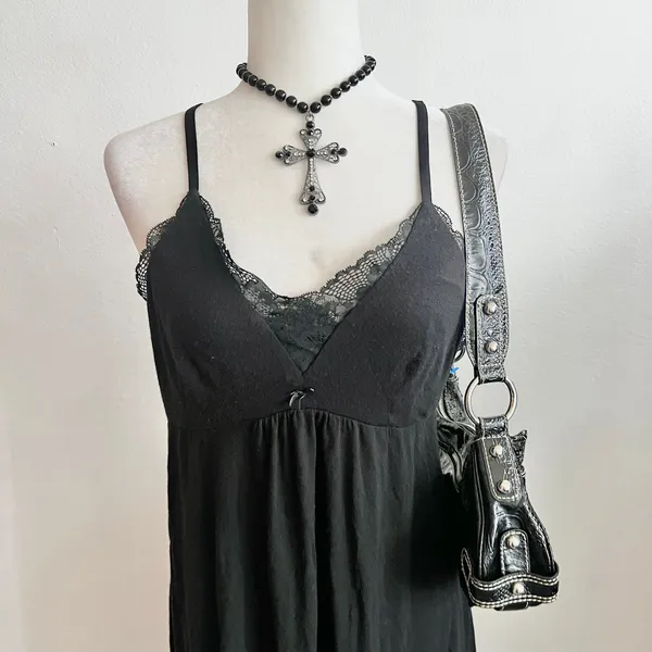 Stars Above Black Lace Babydoll Dress, Y2K Soft Goth Indie Sleaze Romantic Goth‎ Medium - Image 2