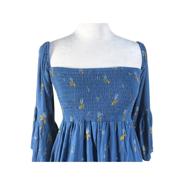 Free People Smocked Floral Lana Tunic‎ Top Bell Sleeve Off Shoulder Small - Image 2