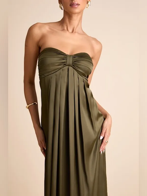 Lulu's Memorable Entrance Olive Green Strapless Satin Maxi Dress - Image 2