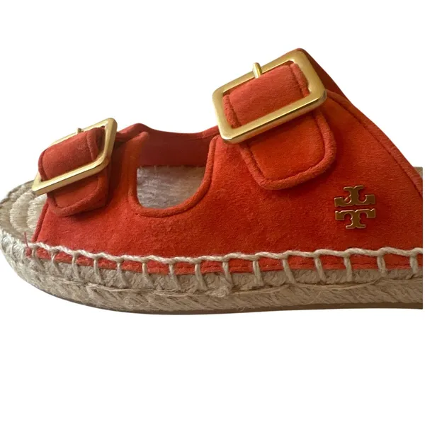 Tory Burch Orange‎ Suede Two Band Espadrille Sandals 8.5 - Image 6