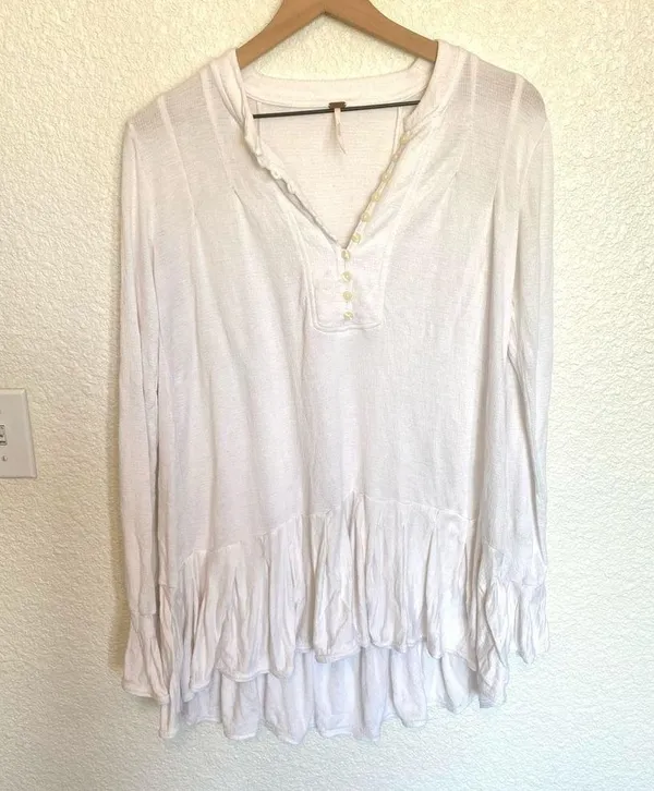 Free People Women's XS Your Girl Ruffle Tunic Dress White Boho Flowy Casual - Image 3