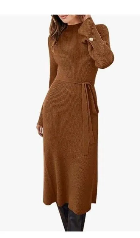 NEW Bell Long Sleeve Sweater Bodycon Ribbed Knit Pullover Midi Dress M NO BELT - Image 2