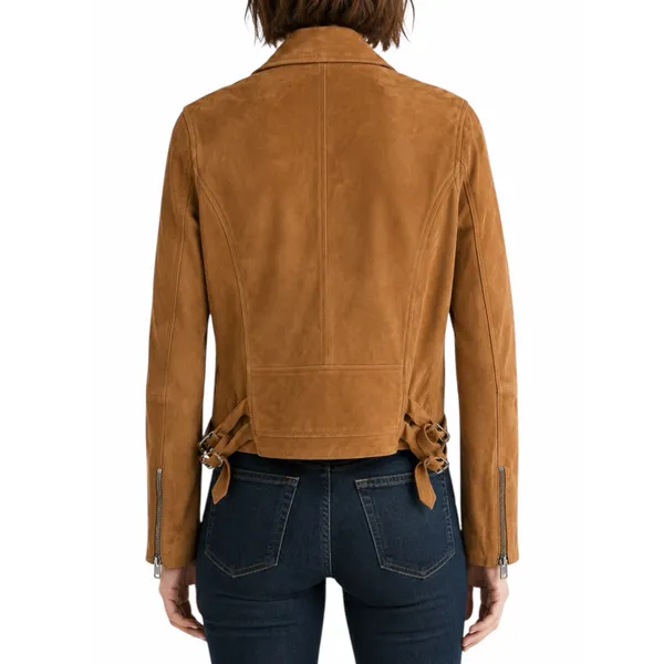 Lucky Brand Goat Suede Asymmetrical Zip Moto Jacket Brown Size XS - Image 2