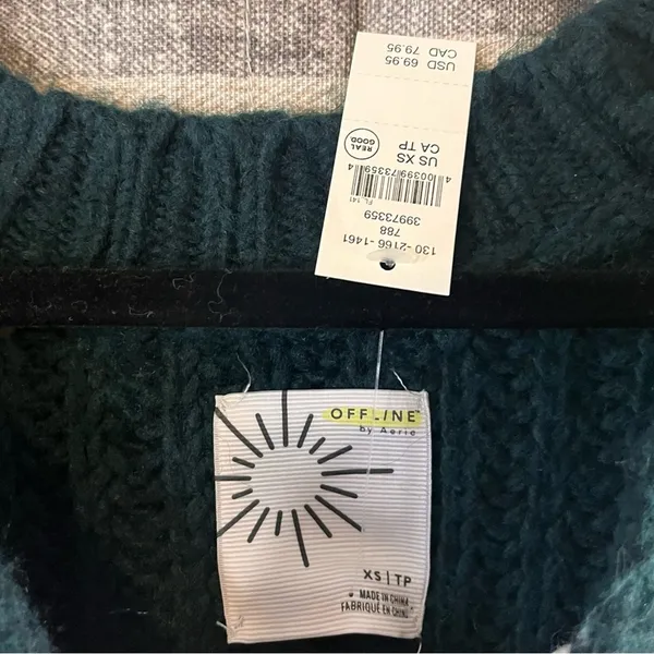 Aerie Green And White Stripe Sweater Size XS‎ - Image 6