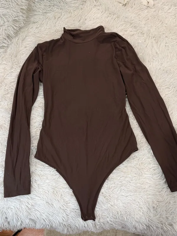 Abercrombie & Fitch soft matte bodysuit with mock neck in brown - Image 4